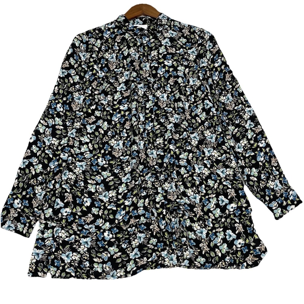 J Jill Blouse Sheer Floral Tunic Women's Multicolor Floral Layered Button